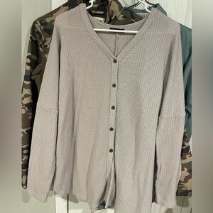 Women's Button-Up Cardigan - Light Gray